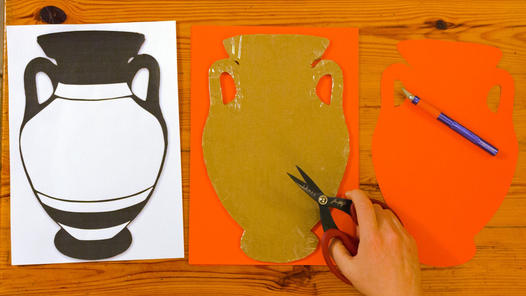 Greek vase shapes cut from orange card